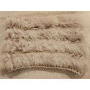 Calypso St Barth Rabbit Fur Wool Knit Funnel Infinity Scarf Oatmeal Color Ivory‎